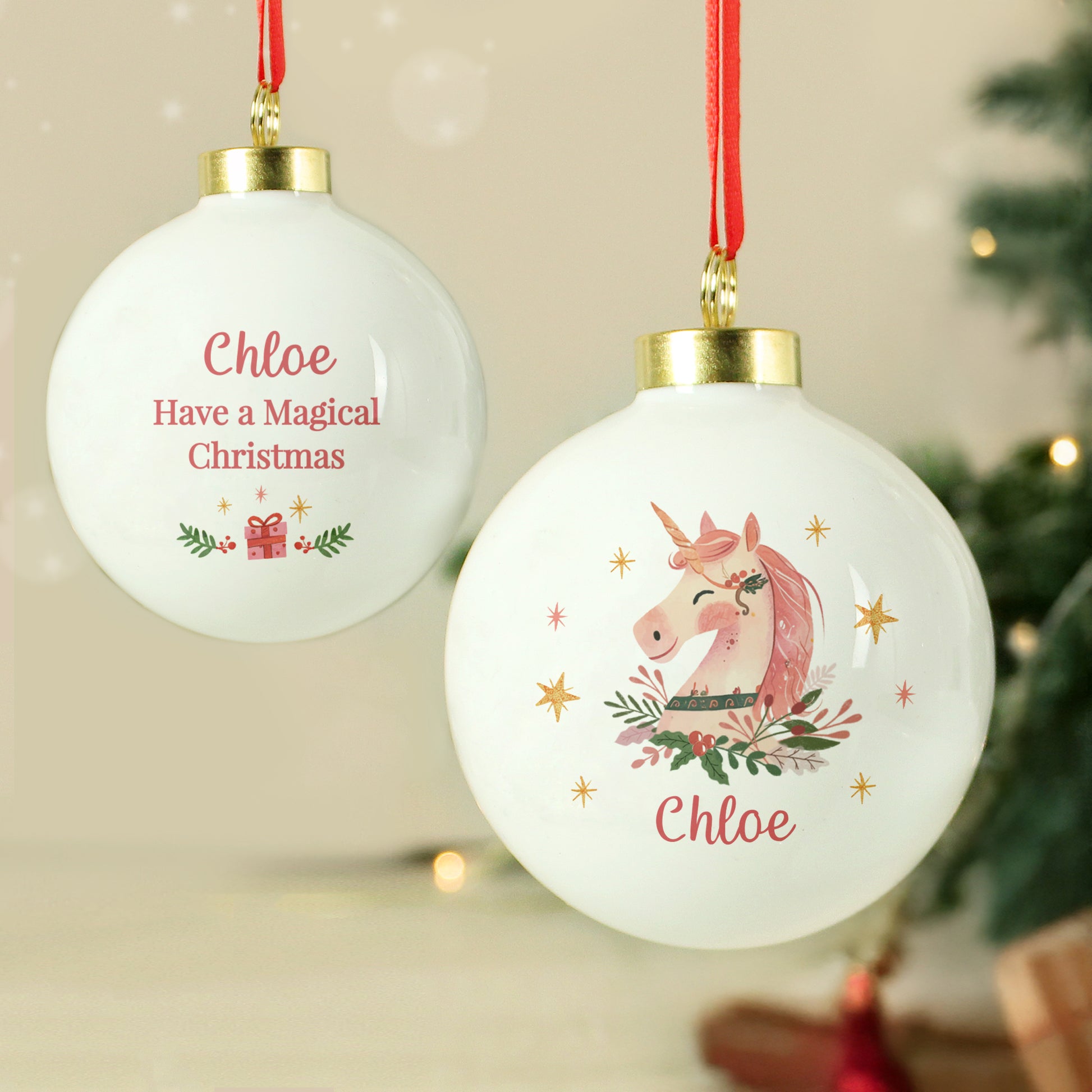 Personalised Unicorn Christmas Bauble – Children's Christmas Tree Gift - image 4
