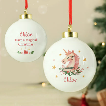 Personalised Unicorn Christmas Bauble – Children's Christmas Tree Gift - image 4