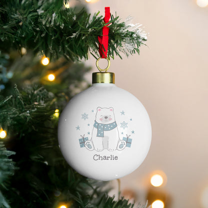 Personalised Polar Bear Christmas Bauble – Children's Christmas Tree Gift