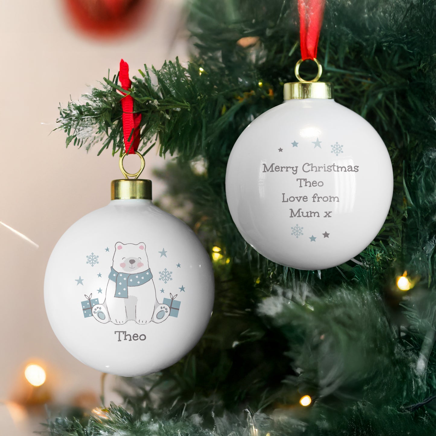 Personalised Polar Bear Christmas Bauble – Children's Christmas Tree Gift - image 2