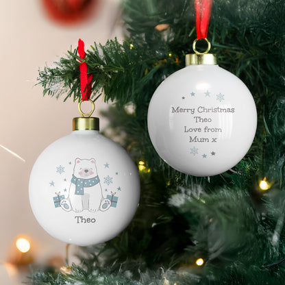 Personalised Polar Bear Christmas Bauble – Children's Christmas Tree Gift - image 2