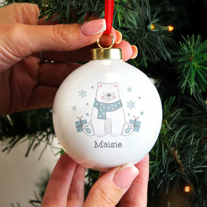 Personalised Polar Bear Christmas Bauble – Children's Christmas Tree Gift - image 3