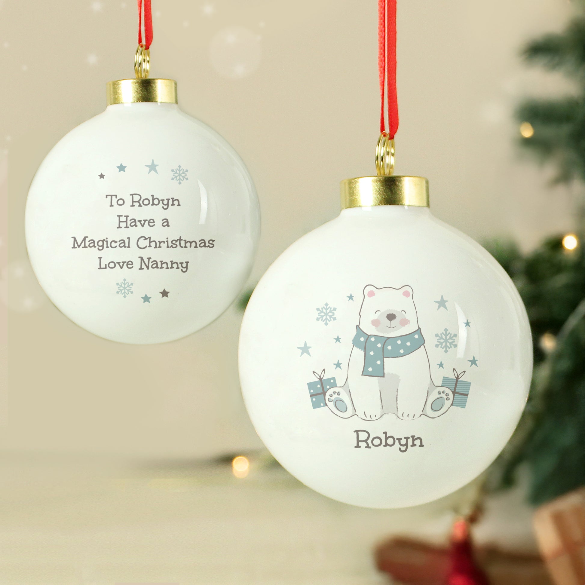 Personalised Polar Bear Christmas Bauble – Children's Christmas Tree Gift - image 4