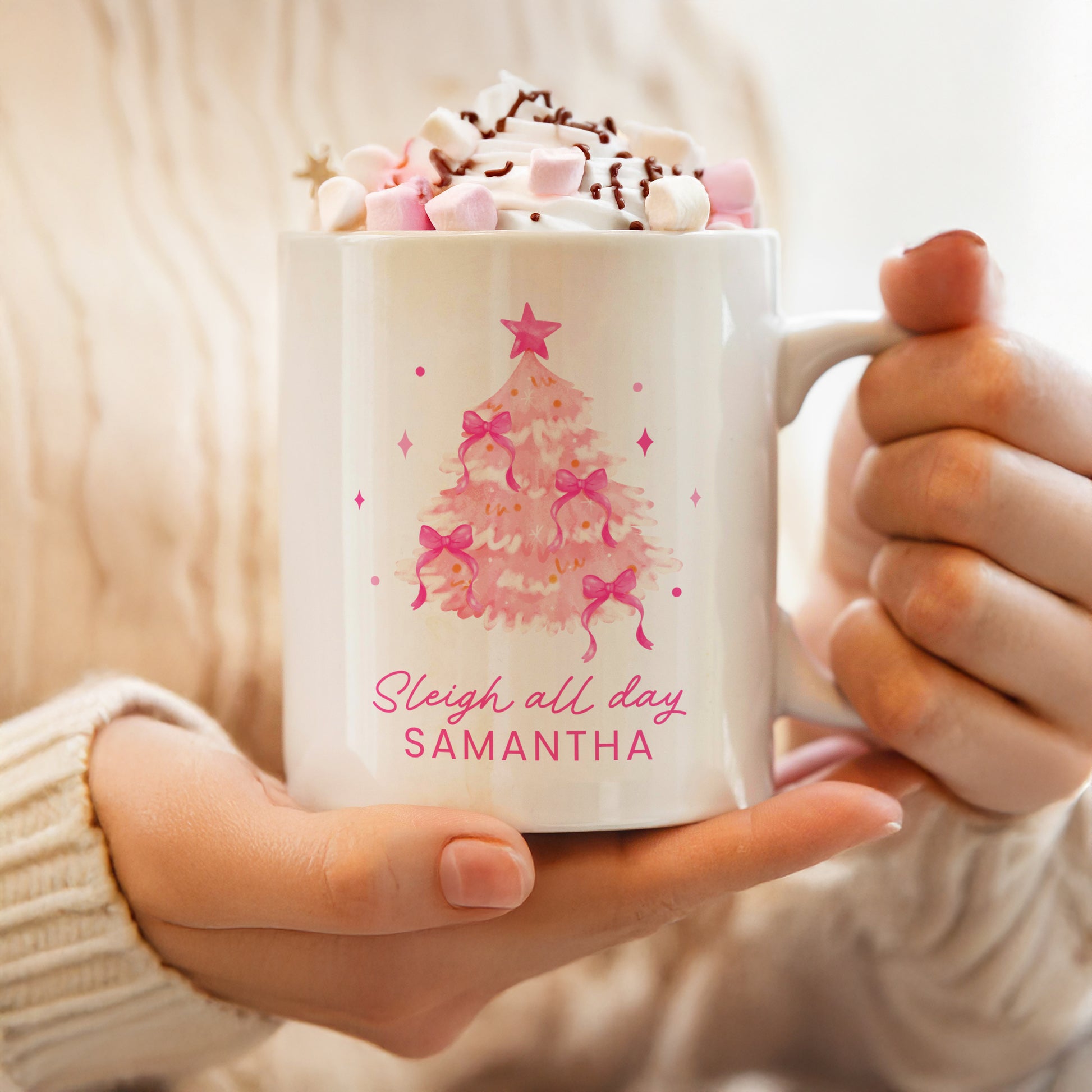 Personalised Pink Christmas Tree Mug – Girls Christmas Stocking Filler - image 2