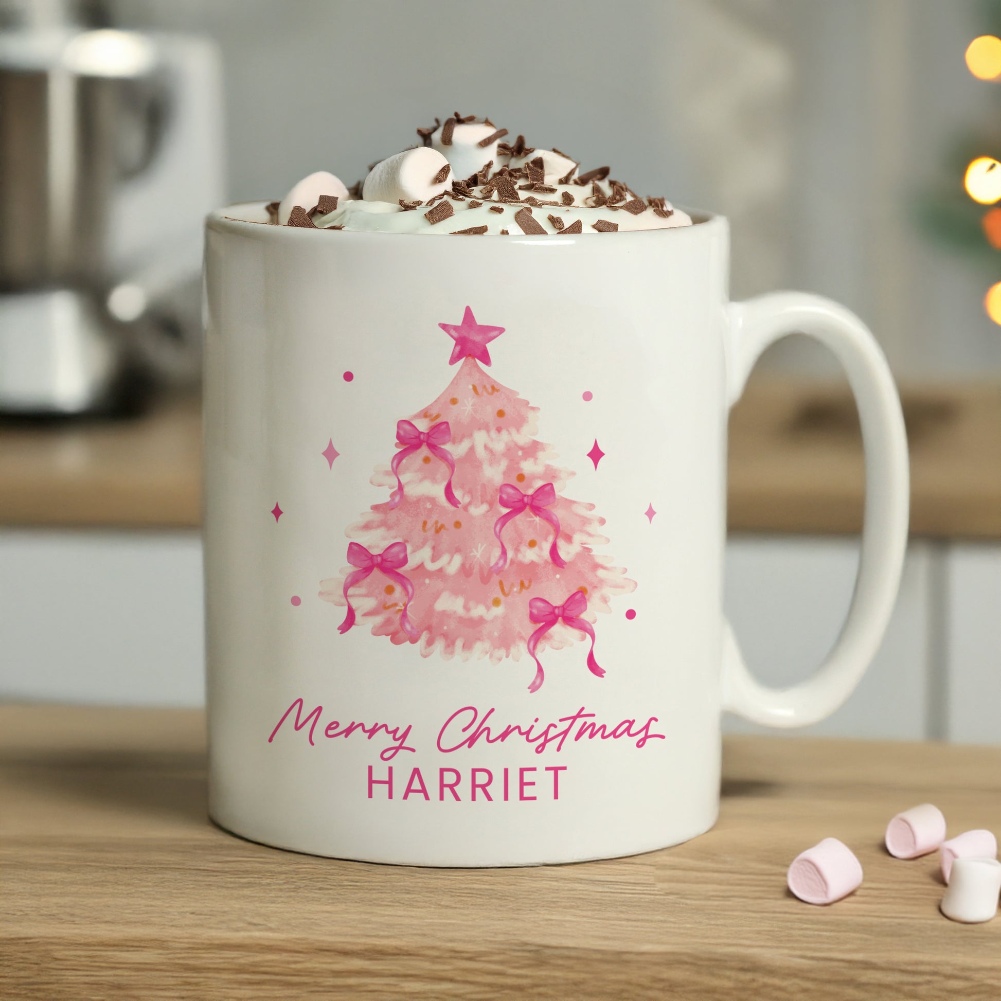 Personalised Pink Christmas Tree Mug – Girls Christmas Stocking Filler - image 3