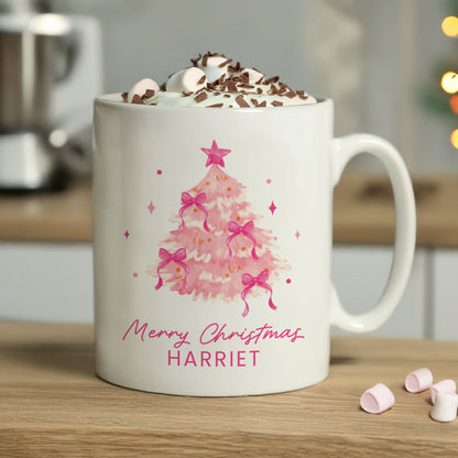 Personalised Pink Christmas Tree Mug – Girls Christmas Stocking Filler - image 3