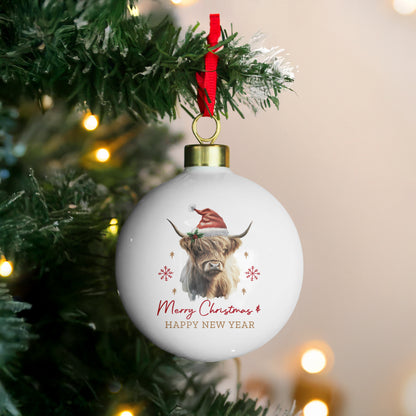 Personalised Highland Cow Christmas Bauble – Christmas Tree Gift