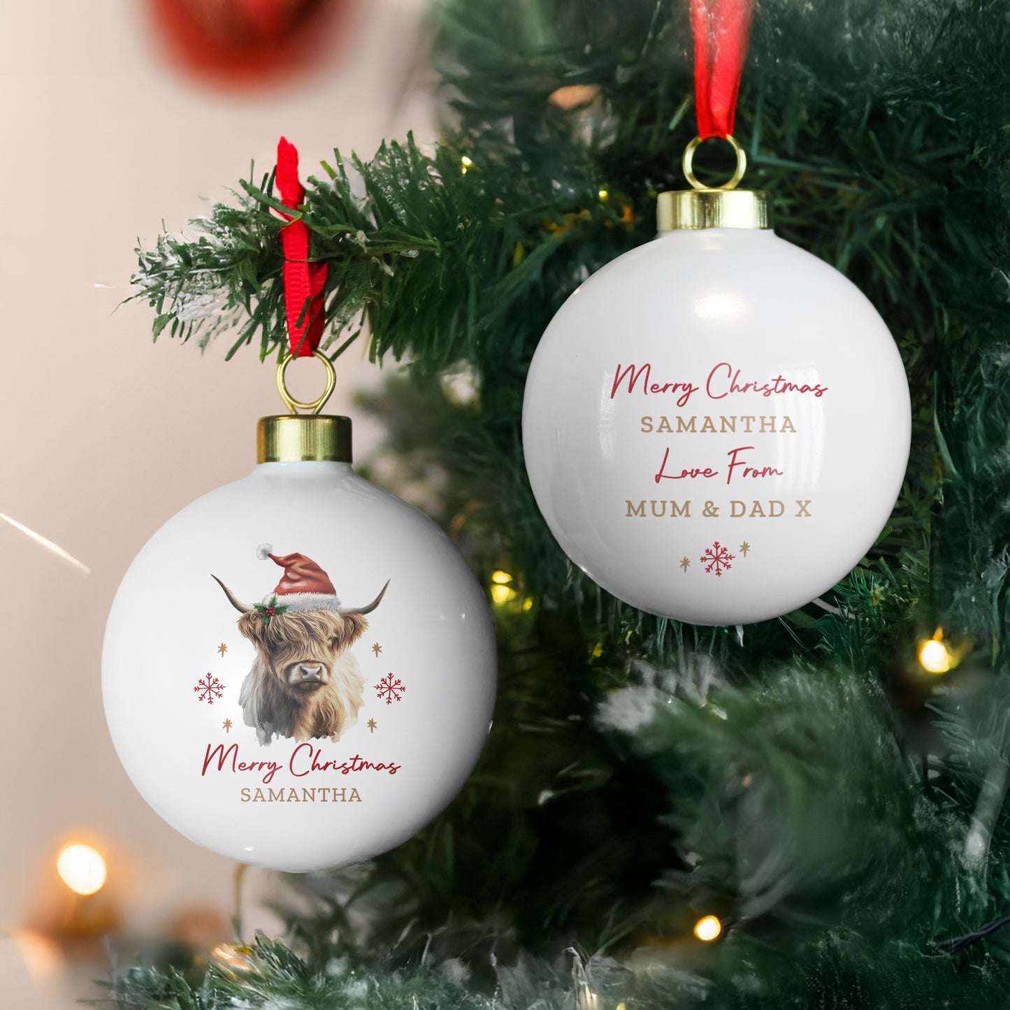 Personalised Highland Cow Christmas Bauble – Christmas Tree Gift - image 2