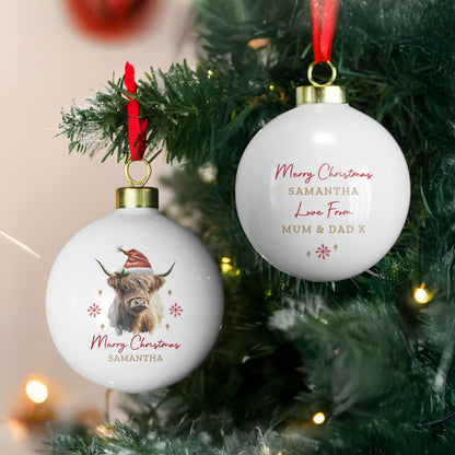 Personalised Highland Cow Christmas Bauble – Christmas Tree Gift - image 2