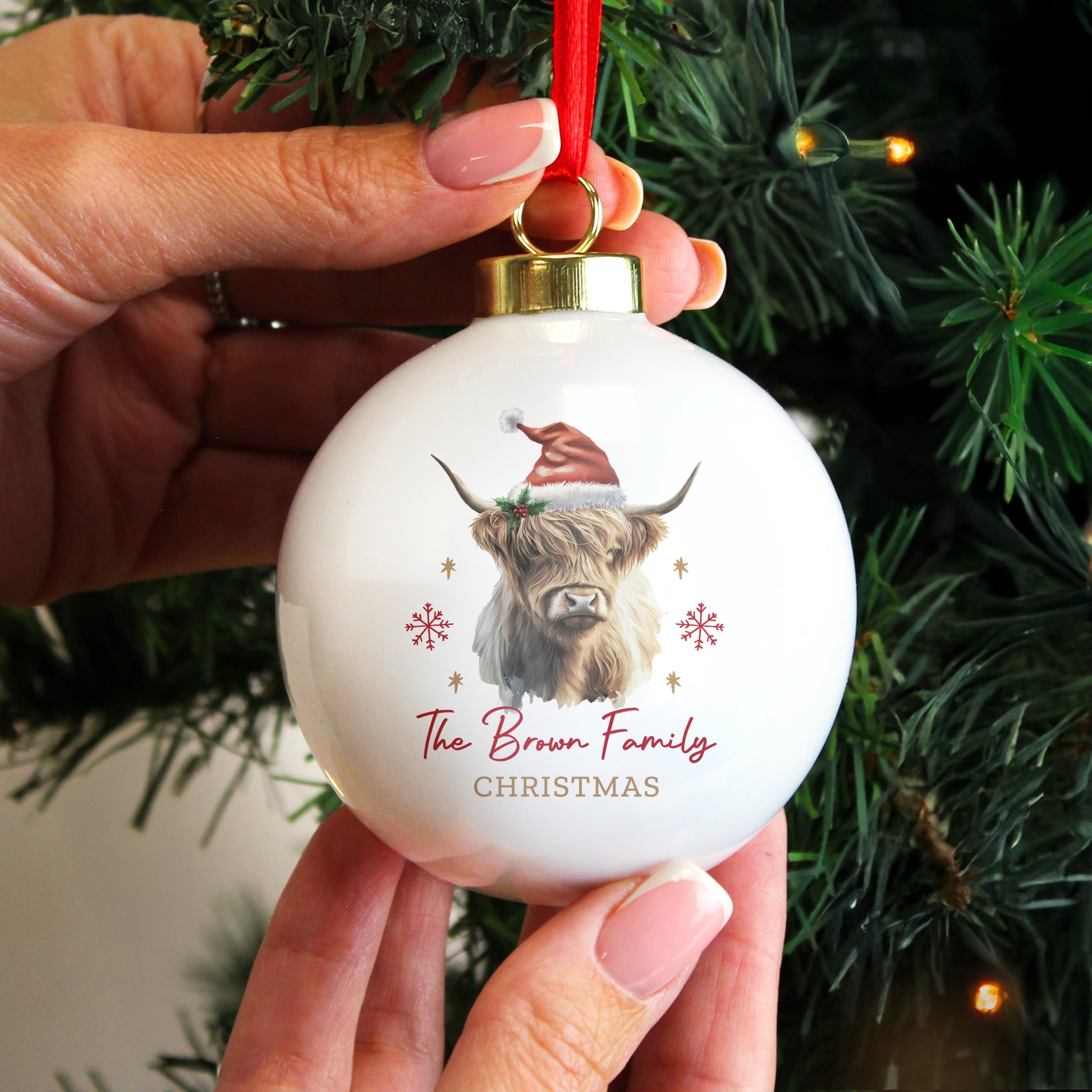 Personalised Highland Cow Christmas Bauble – Christmas Tree Gift - image 3