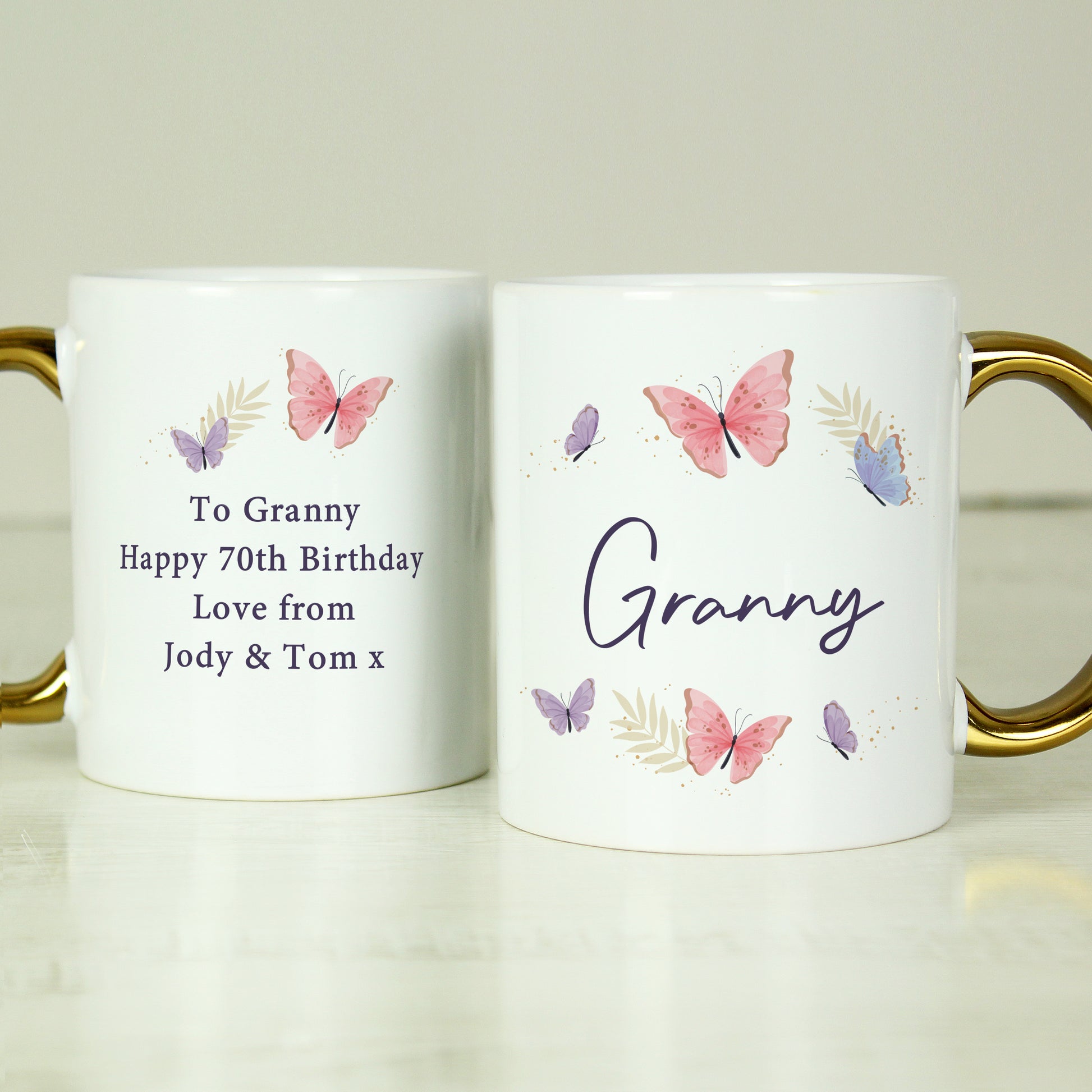 Personalised Butterfly Gold Handled Mug – Birthday Mother's Day Gift for Her - image 2