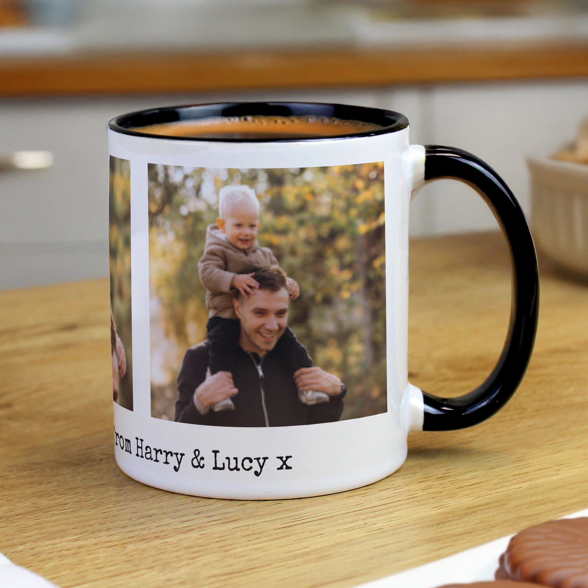 Personalised Multi Photo Upload Black Handle Mug – Birthday Christmas Gift