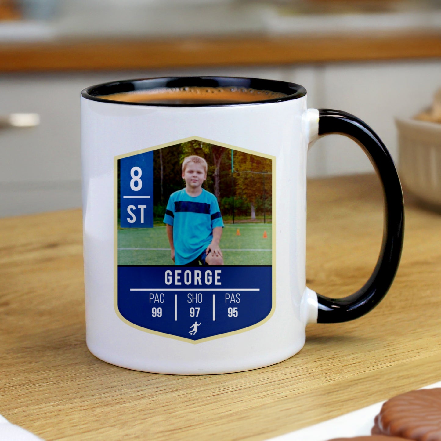 Personalised Photo Upload Football Stats Black Handle Mug – Football Fan Gift