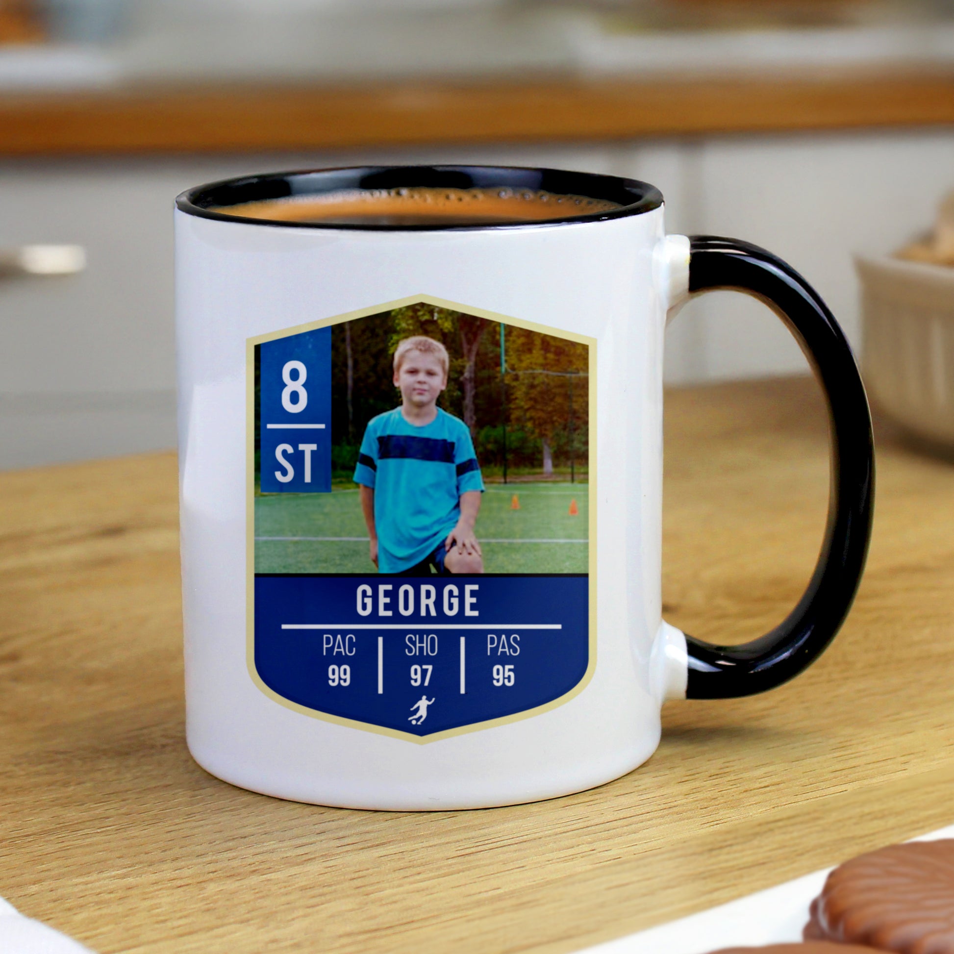 Personalised Photo Upload Football Stats Black Handle Mug – Football Fan Gift