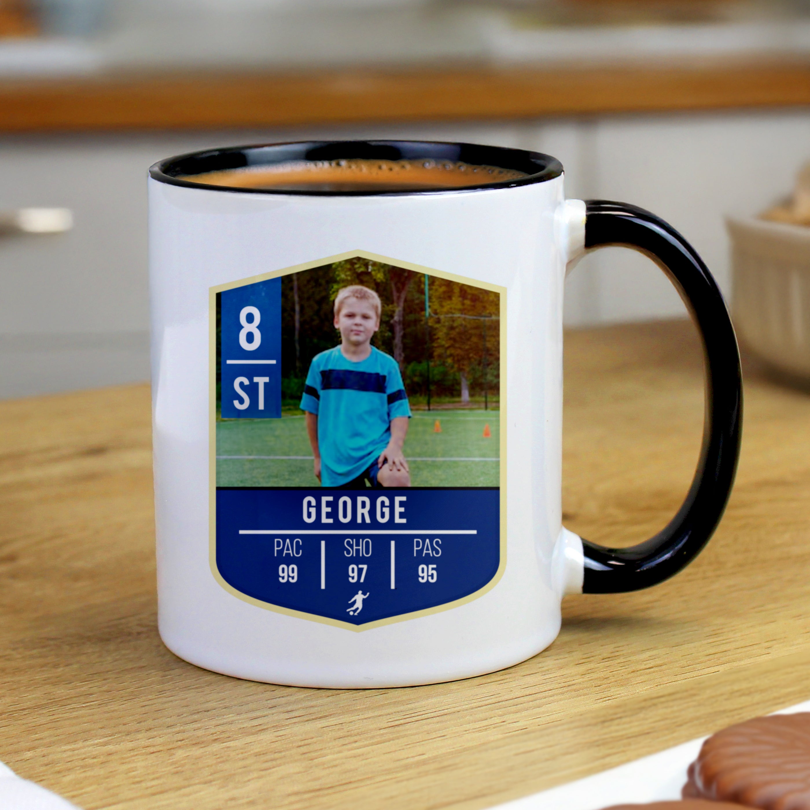 Personalised Photo Upload Football Stats Black Handle Mug – Football Fan Gift