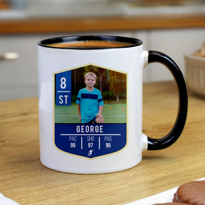Personalised Photo Upload Football Stats Black Handle Mug – Football Fan Gift