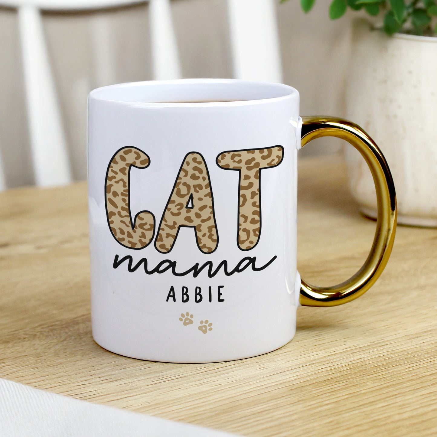 Personalised Cat Mama Gold Handle Mug – Birthday Gift for Cat Lovers