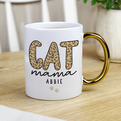 Personalised Cat Mama Gold Handle Mug – Birthday Gift for Cat Lovers