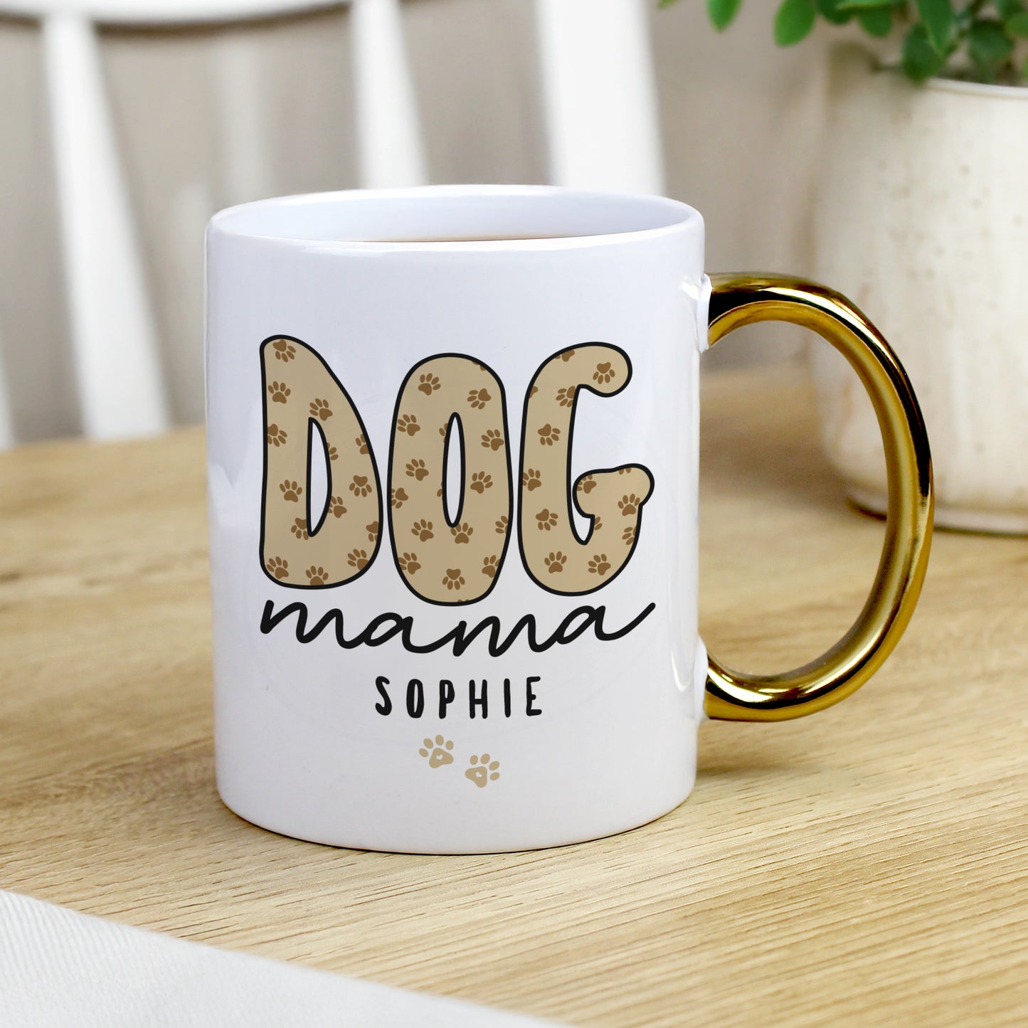 Personalised Dog Mama Gold Handle Mug – Birthday Gift for Dog Lovers