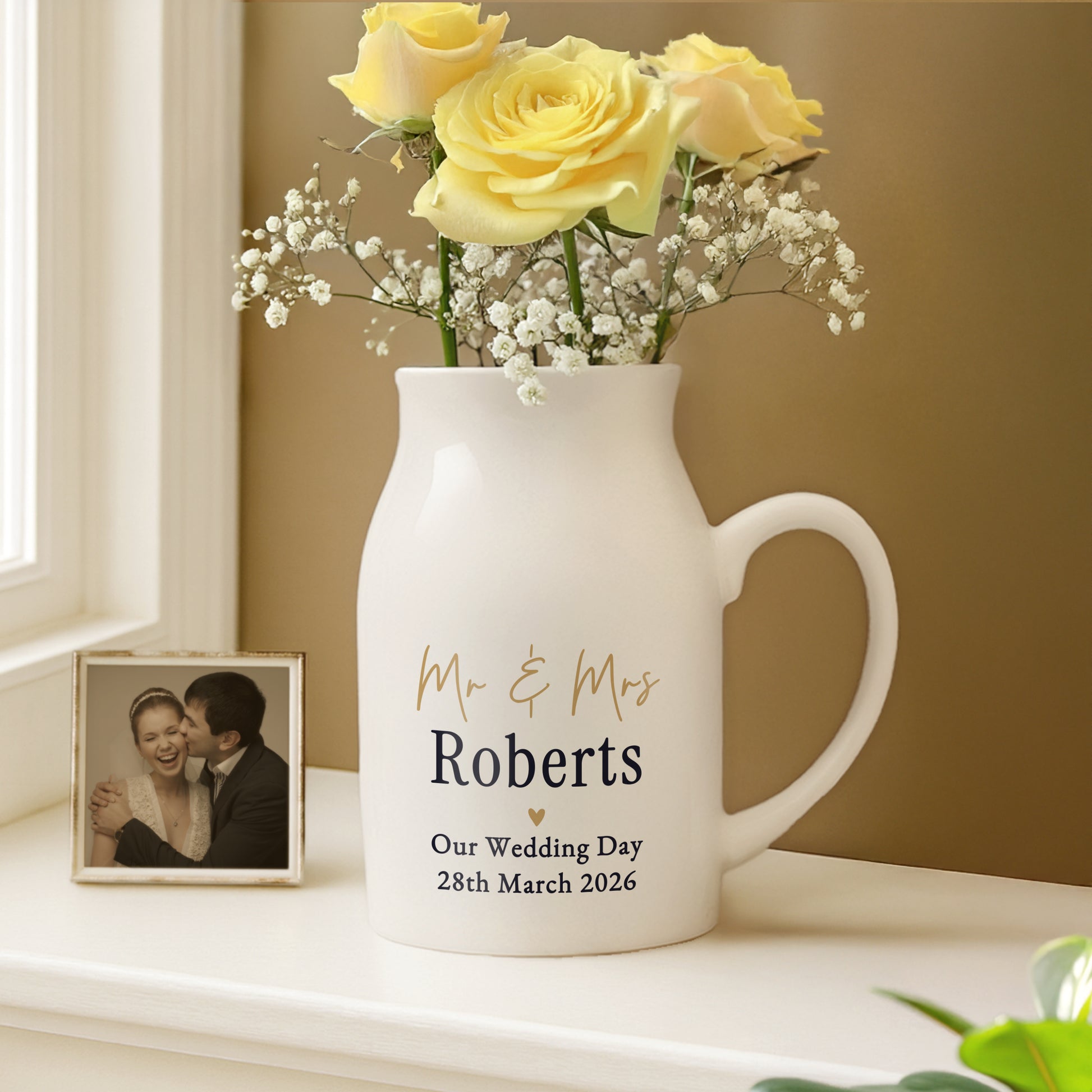 Personalised Black and Gold Free Text Jug Vase – Any Occasion Gift