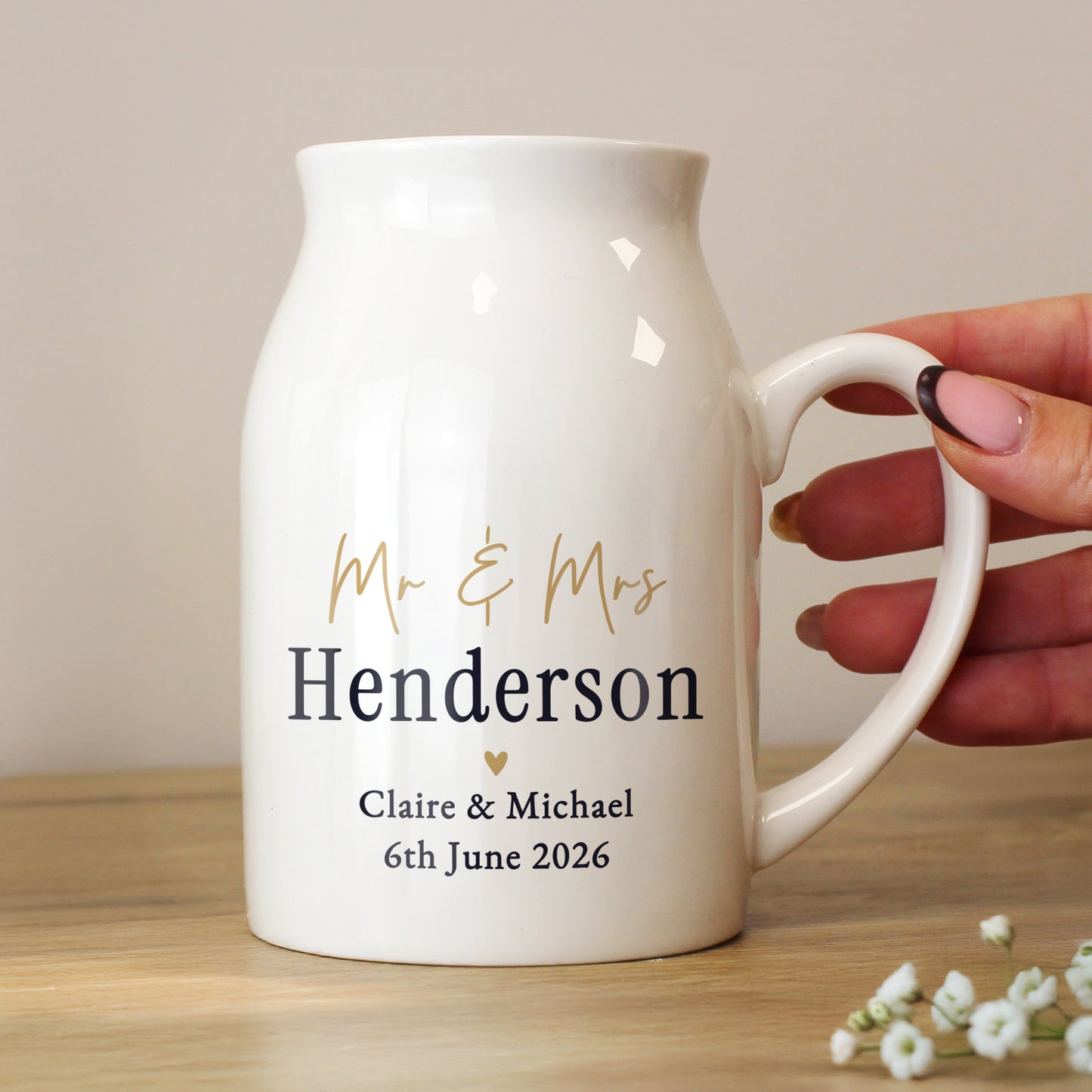 Personalised Black and Gold Free Text Jug Vase – Any Occasion Gift - image 2