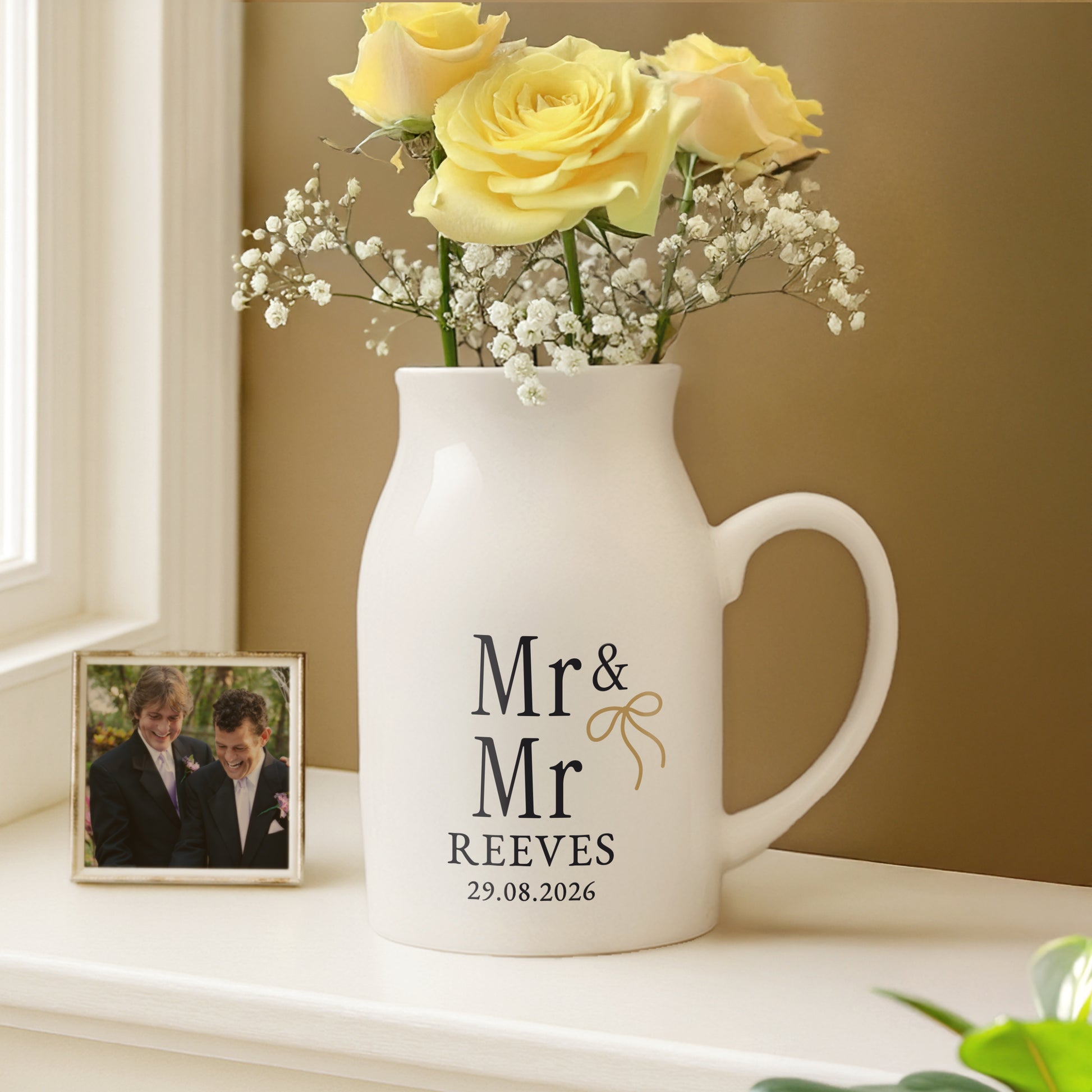 Personalised Black and Gold Couples Jug Vase – Wedding Anniversary Gift - image 4