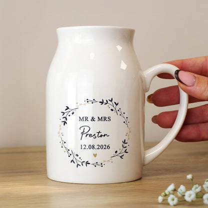 Personalised Black and Gold Wreath Jug Vase – Wedding Housewarming Gift - image 2