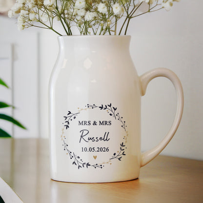 Personalised Black and Gold Wreath Jug Vase – Wedding Housewarming Gift - image 3