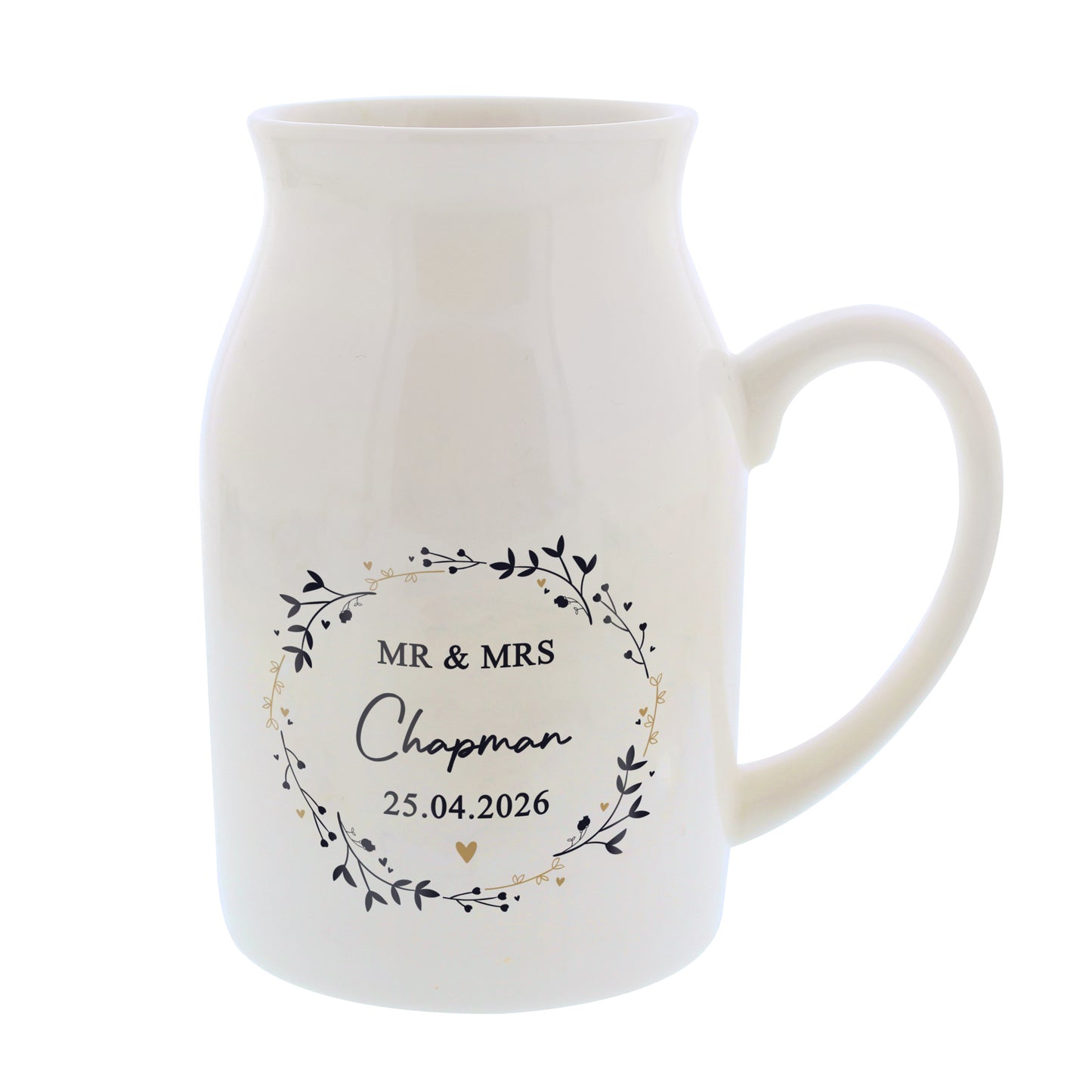 Personalised Black and Gold Wreath Jug Vase – Wedding Housewarming Gift - image 4