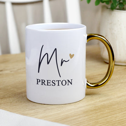 Personalised Mr Gold Handle Mug – Wedding Teacher Gift