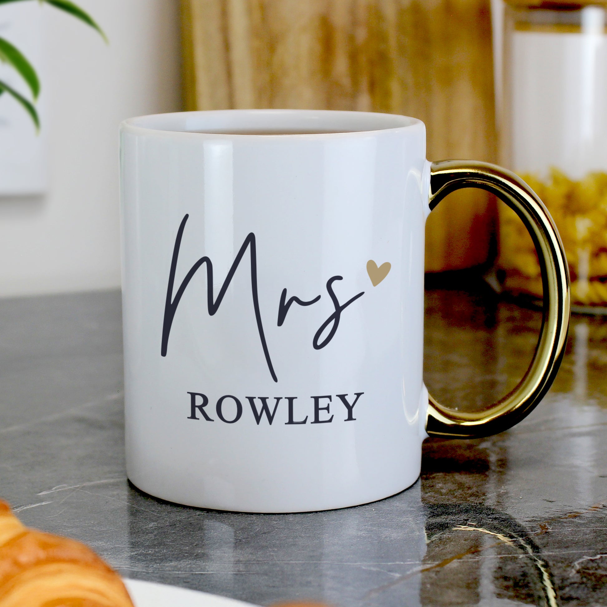 Personalised Mrs Gold Handle Mug – Wedding Teacher Gift - image 2