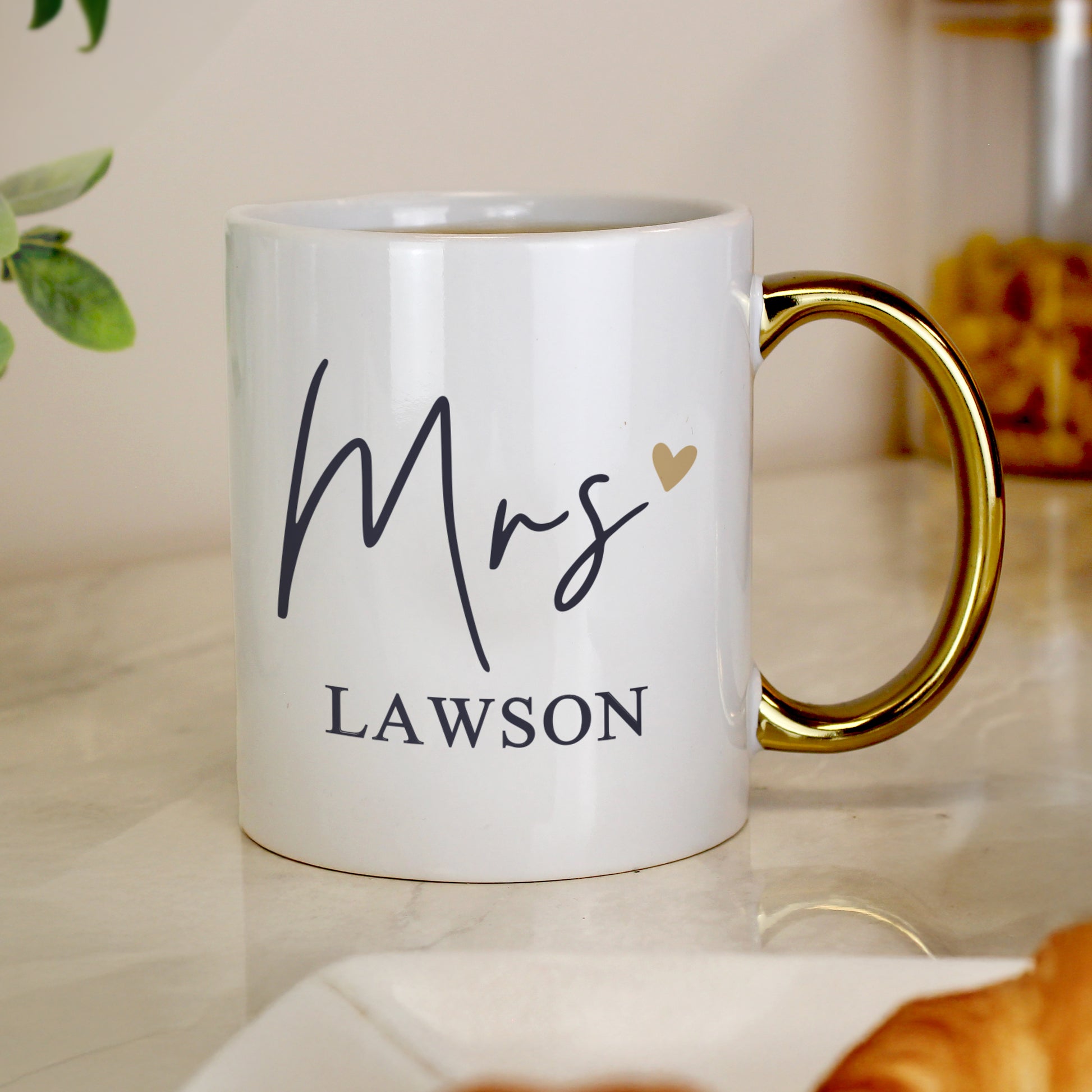 Personalised Mrs Gold Handle Mug – Wedding Teacher Gift - image 3