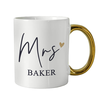 Personalised Mrs Gold Handle Mug – Wedding Teacher Gift - image 4
