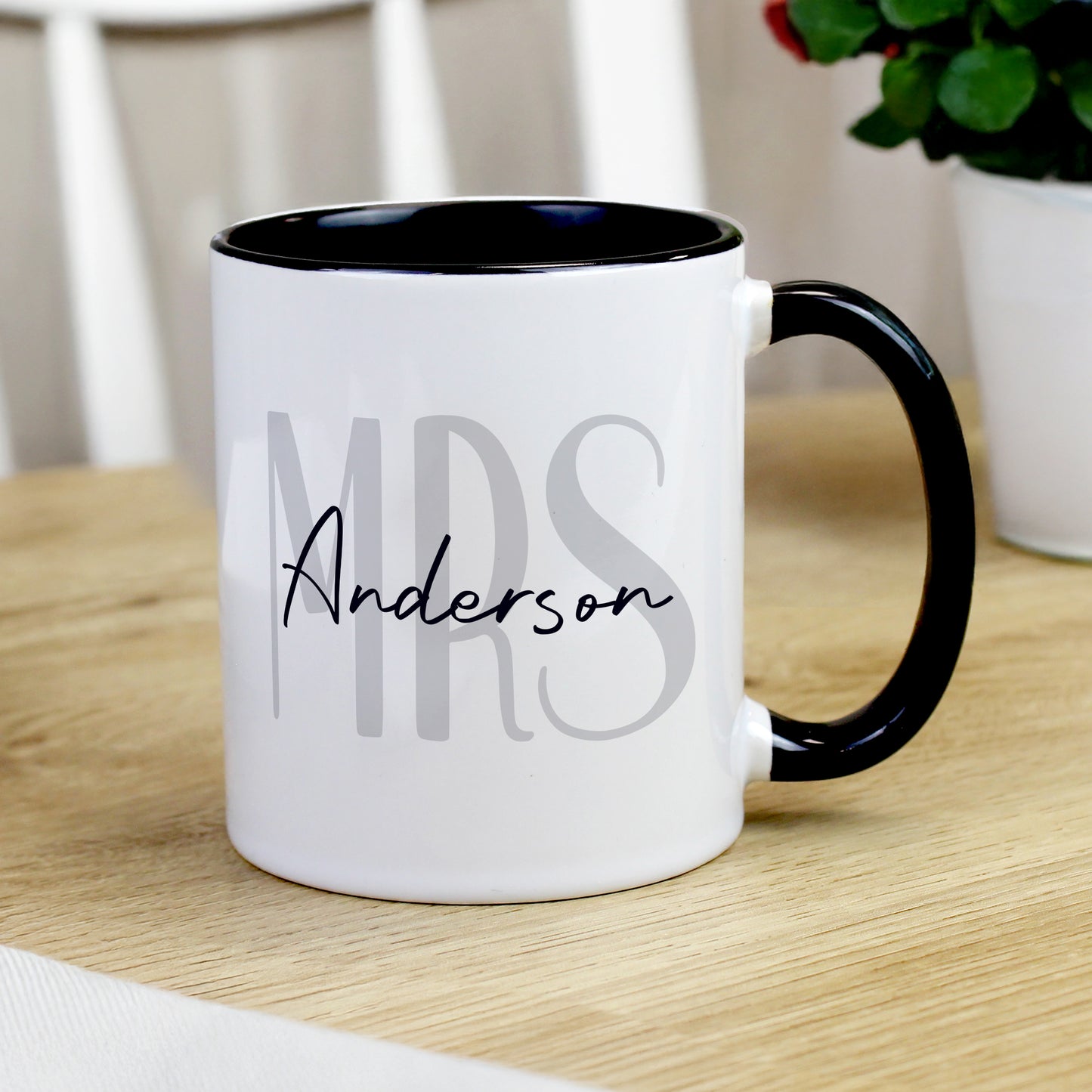 Personalised Mrs Black Handle Mug – Wedding Teacher Gift