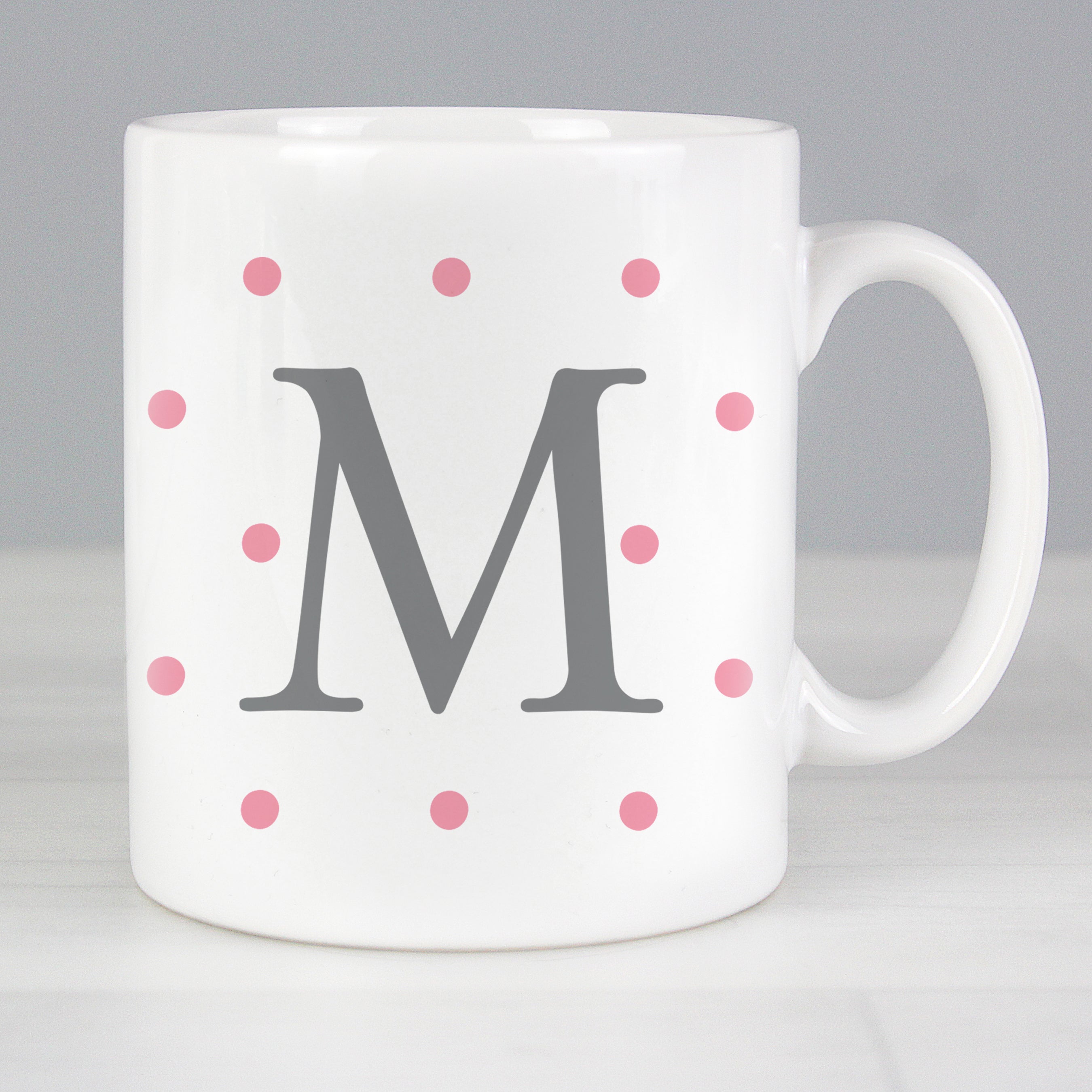 Personalised Monogram Pink Spot Mug from Heartfelt Gifts