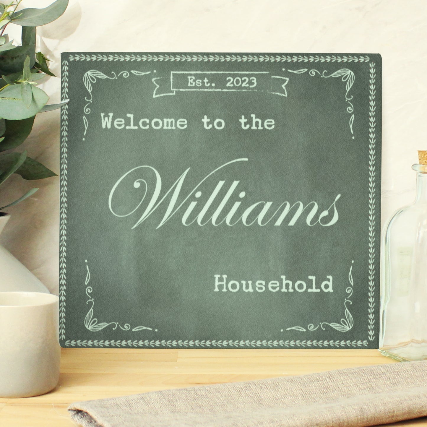 Personalised Family Chalk Glass Chopping Board/Worktop Saver from Heartfelt Gifts