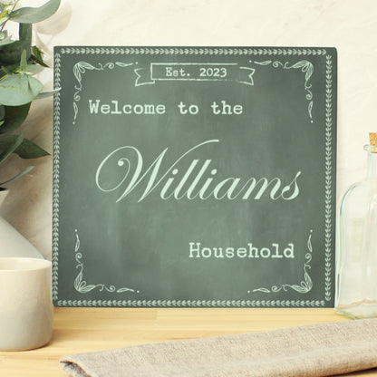 Personalised Family Chalk Glass Chopping Board/Worktop Saver from Heartfelt Gifts