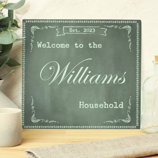 Personalised Family Chalk Glass Chopping Board/Worktop Saver from Heartfelt Gifts