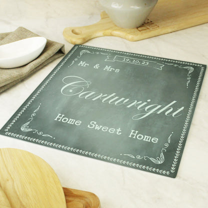 Personalised Family Chalk Glass Chopping Board/Worktop Saver - image 3