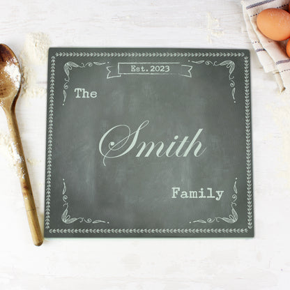 Personalised Family Chalk Glass Chopping Board/Worktop Saver - image 4