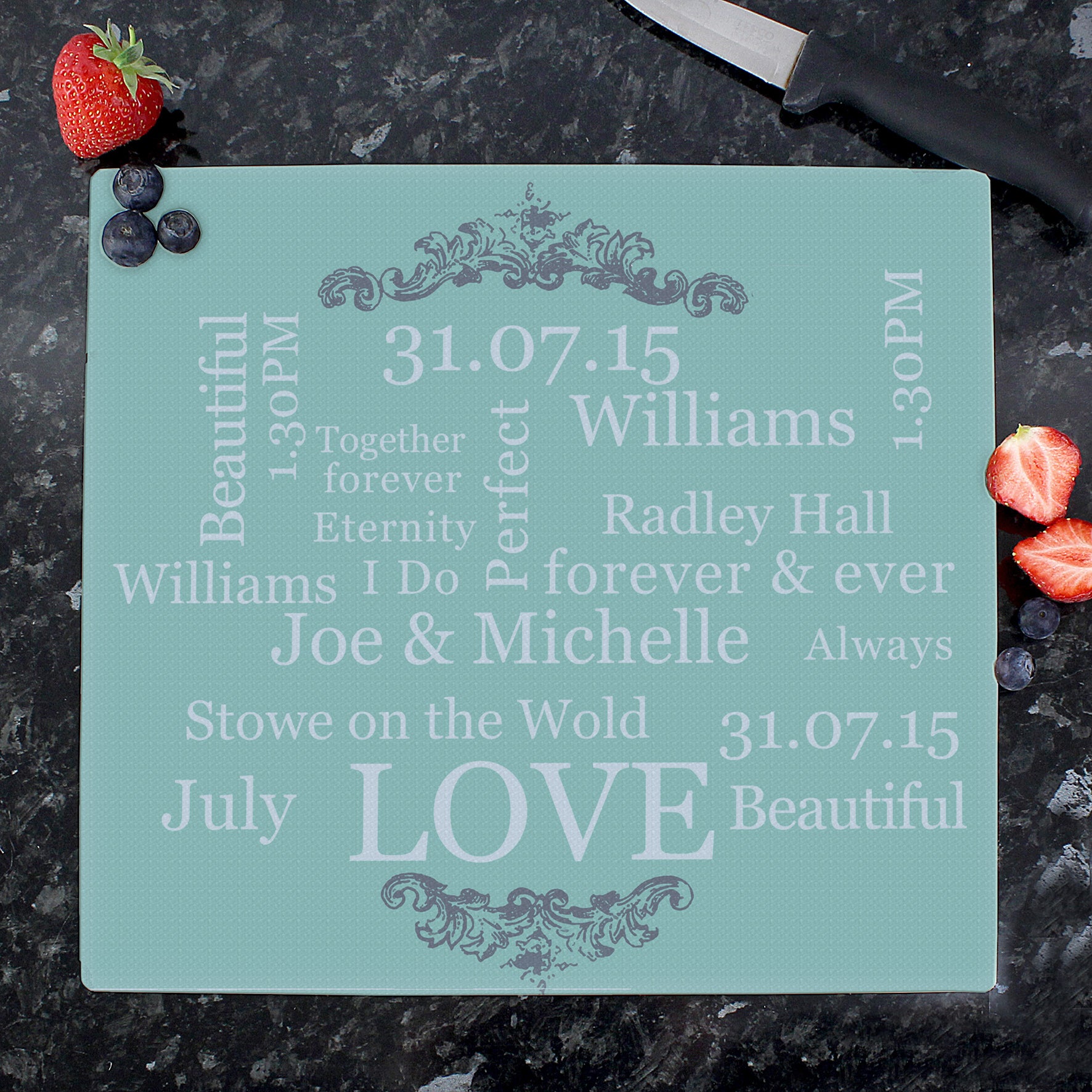 Personalised Typography Glass Chopping Board/Worktop Saver - image 3