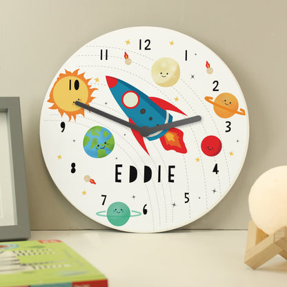 Personalised Rocket in Space Large Wooden Clock from Heartfelt Gifts