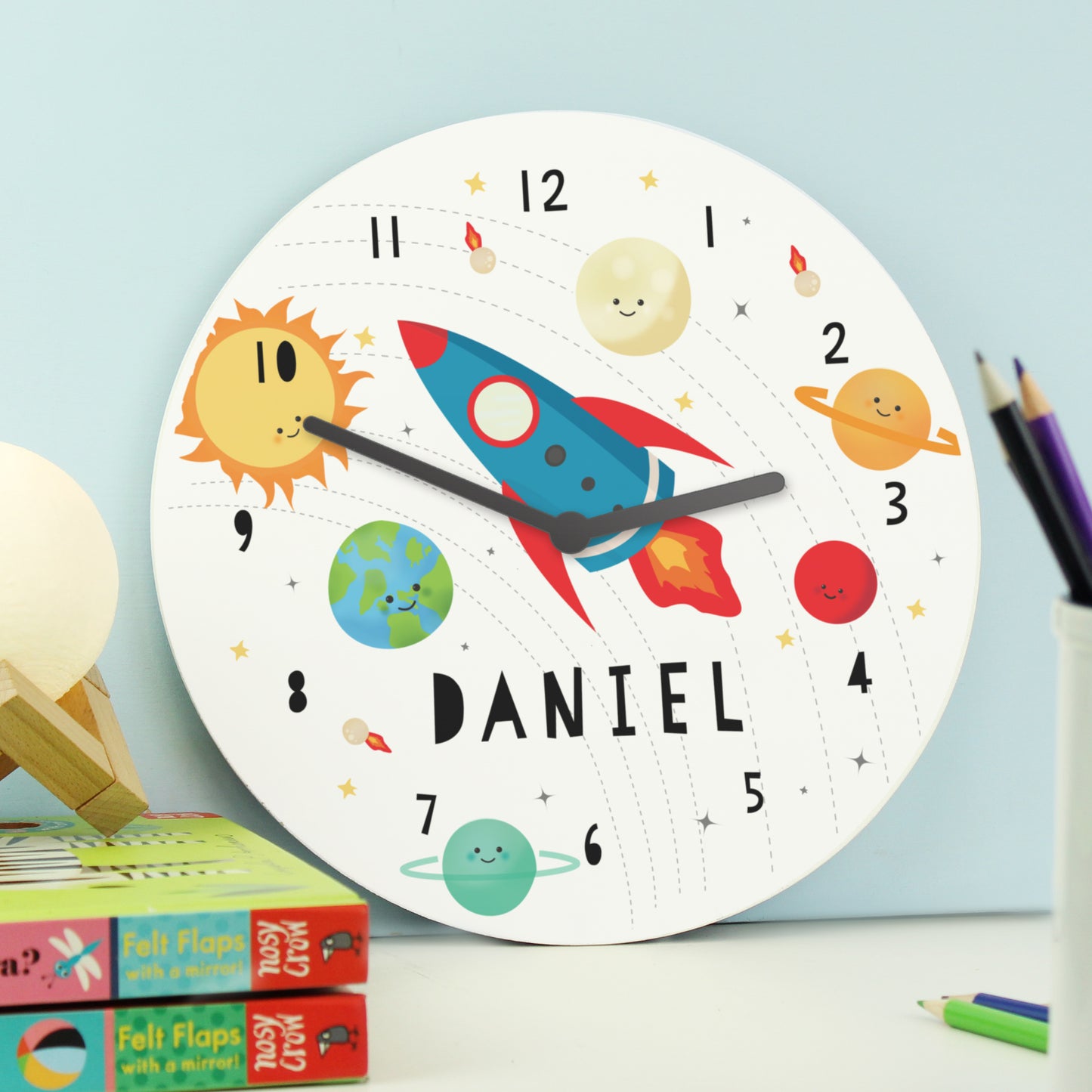 Personalised Rocket in Space Large Wooden Clock - image 2