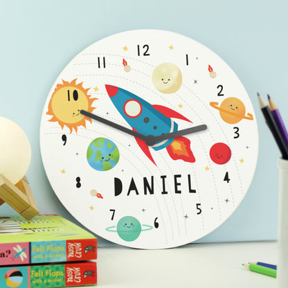 Personalised Rocket in Space Large Wooden Clock - image 2