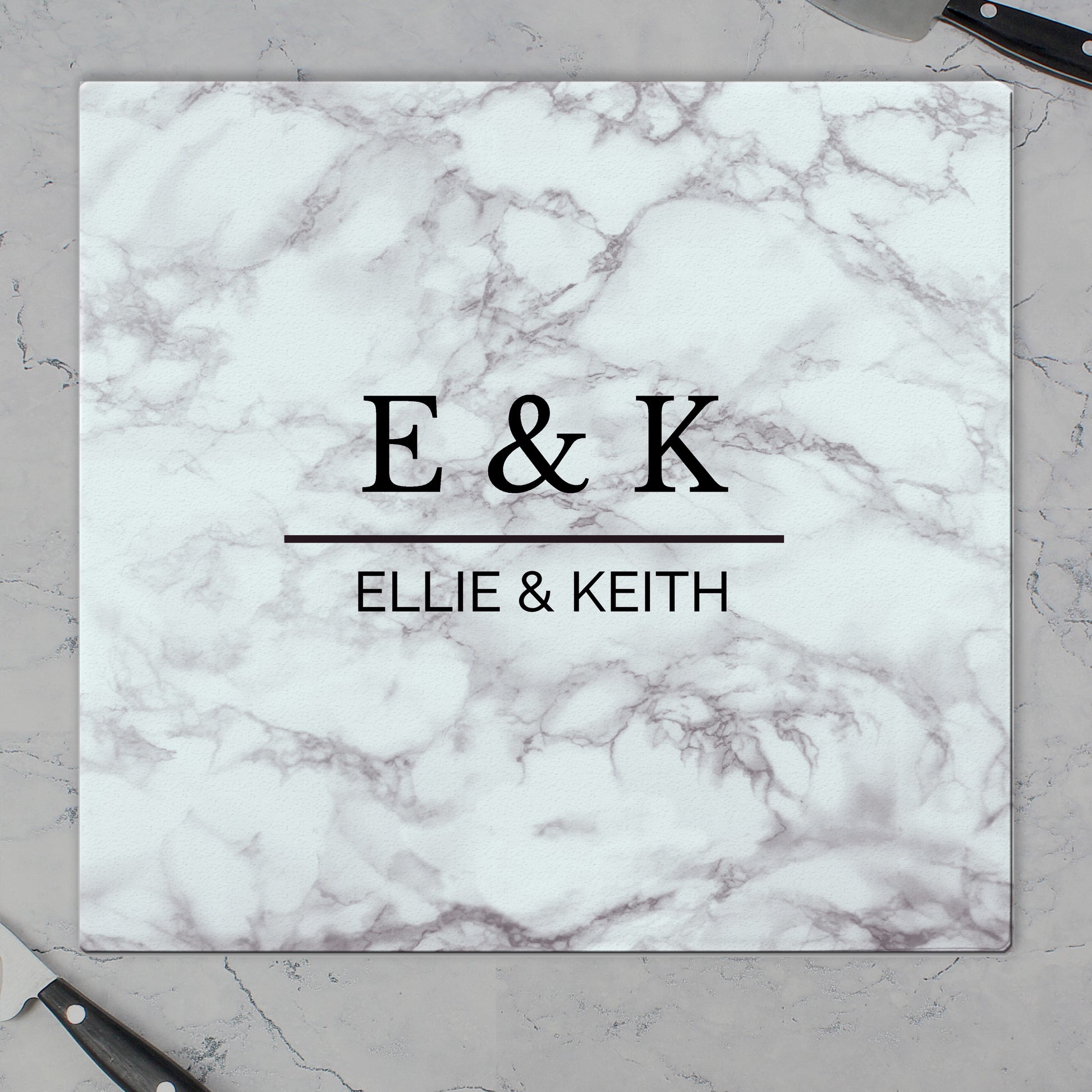 Personalised Marble Effect Glass Chopping Board/Worktop Saver from Heartfelt Gifts