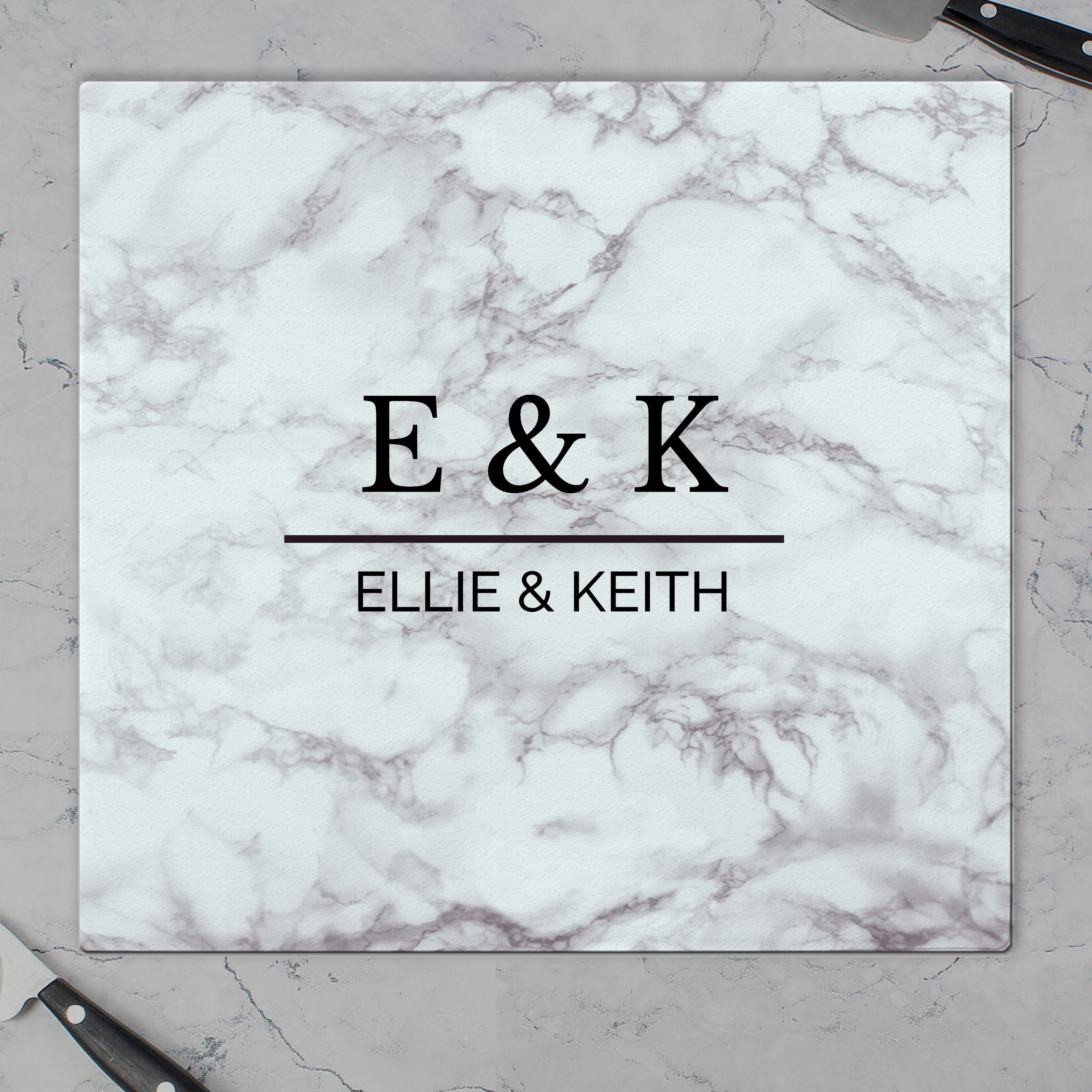 Personalised Marble Effect Glass Chopping Board/Worktop Saver from Heartfelt Gifts