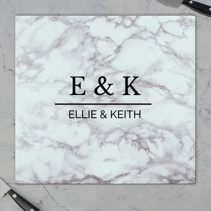 Personalised Marble Effect Glass Chopping Board/Worktop Saver from Heartfelt Gifts