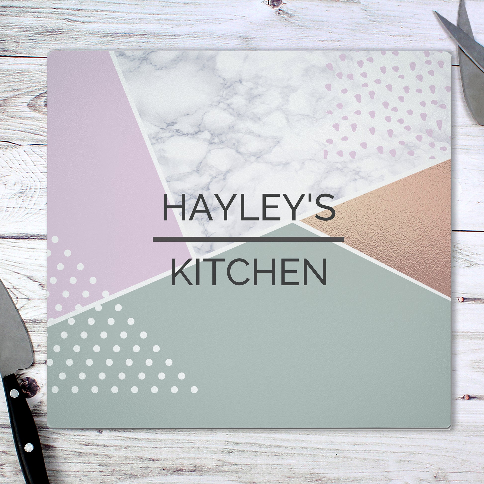 Personalised Geometric Glass Chopping Board/Worktop Saver from Heartfelt Gifts