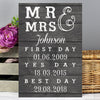 Personalised Mr & Mrs First Day Yes Day & Best Day Metal Sign