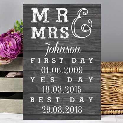 Personalised Mr & Mrs First Day Yes Day & Best Day Metal Sign from Heartfelt Gifts